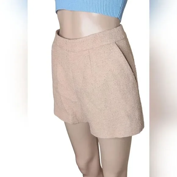 NWT L'agence Ashton women's beige tweed preppy cotton summer shorts Size 2